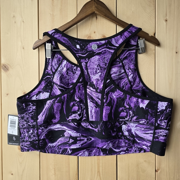 Torrid Active Longline Sports Bra Purple Marbled Print Light Support Size 4 NWT - Picture 7 of 8